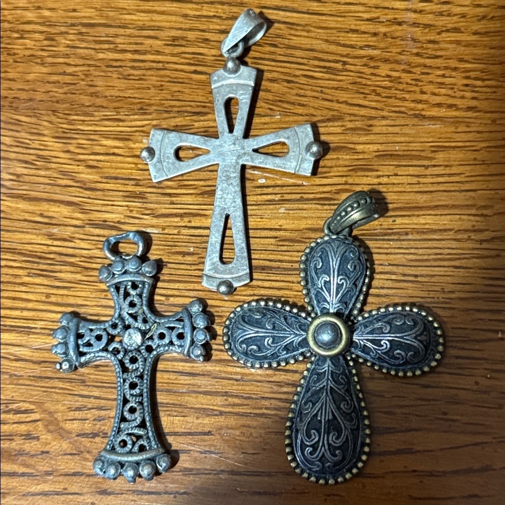 Vintage Cross Pendant Trio | Mixed Metal Boho & Gothic Styles